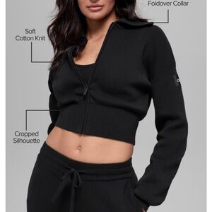 Scholar Knit Cropped Full Zip Jacket-.